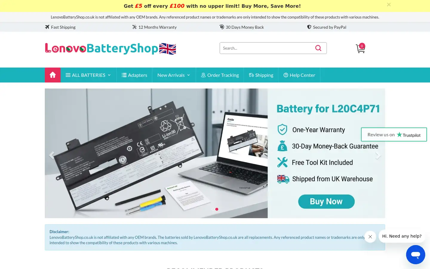 Screenshot of lenovobatteryshop.co.uk