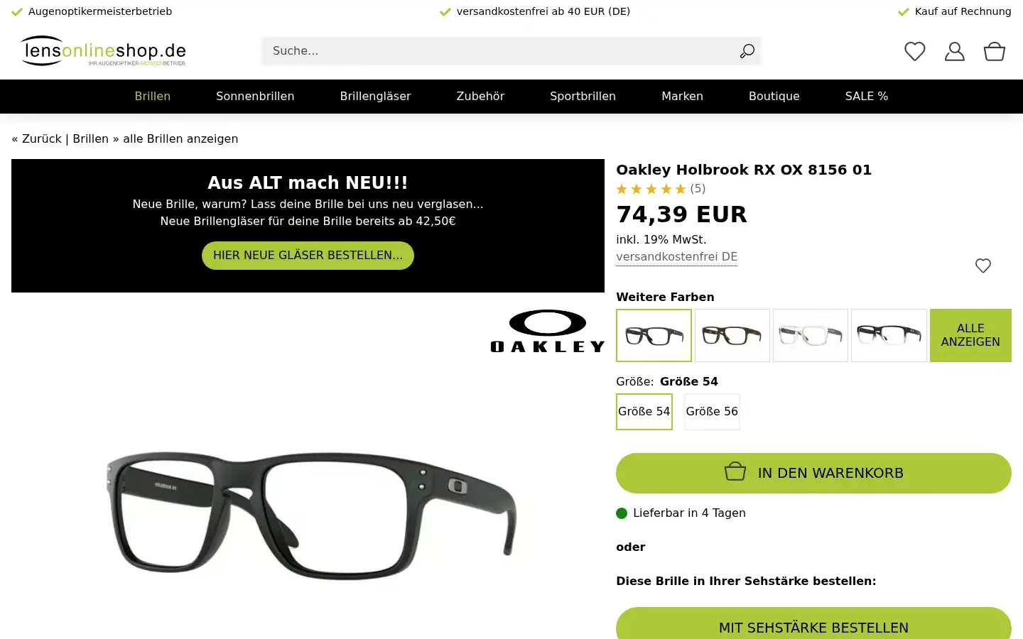 Screenshot of lensonlineshop.de