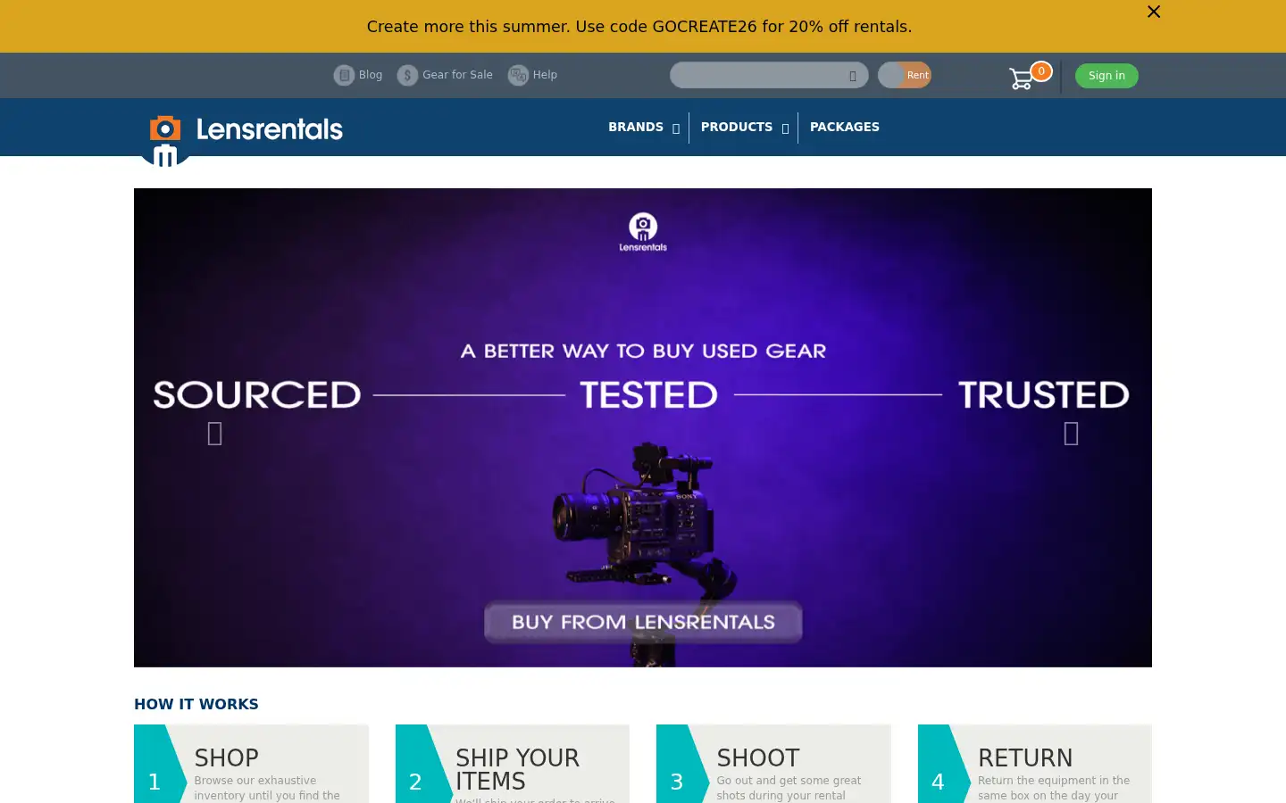 Screenshot of lensrentals.com