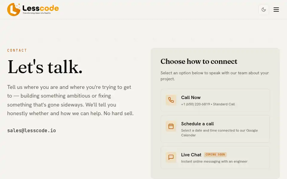 Screenshot of lesscode.io