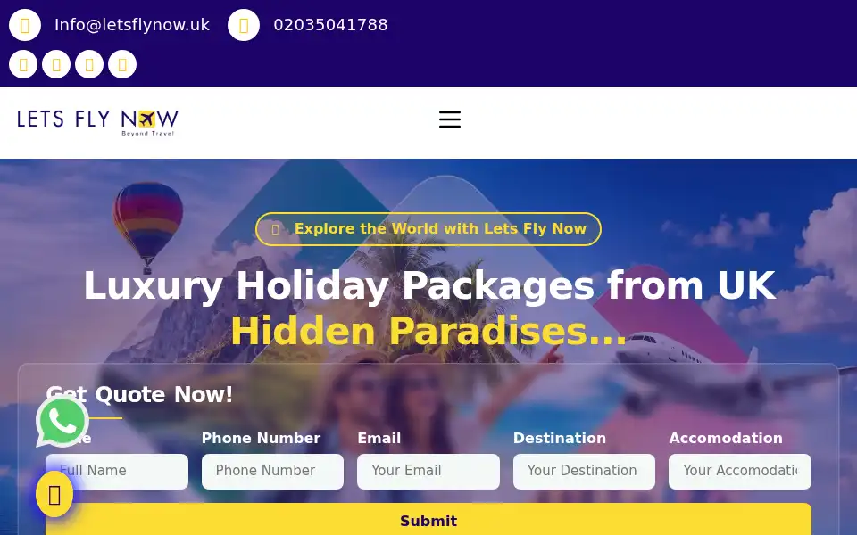 Screenshot of letsflynow.uk