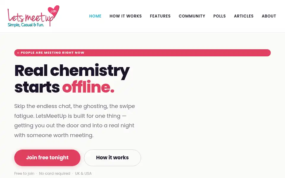 Screenshot of letsmeetup.com