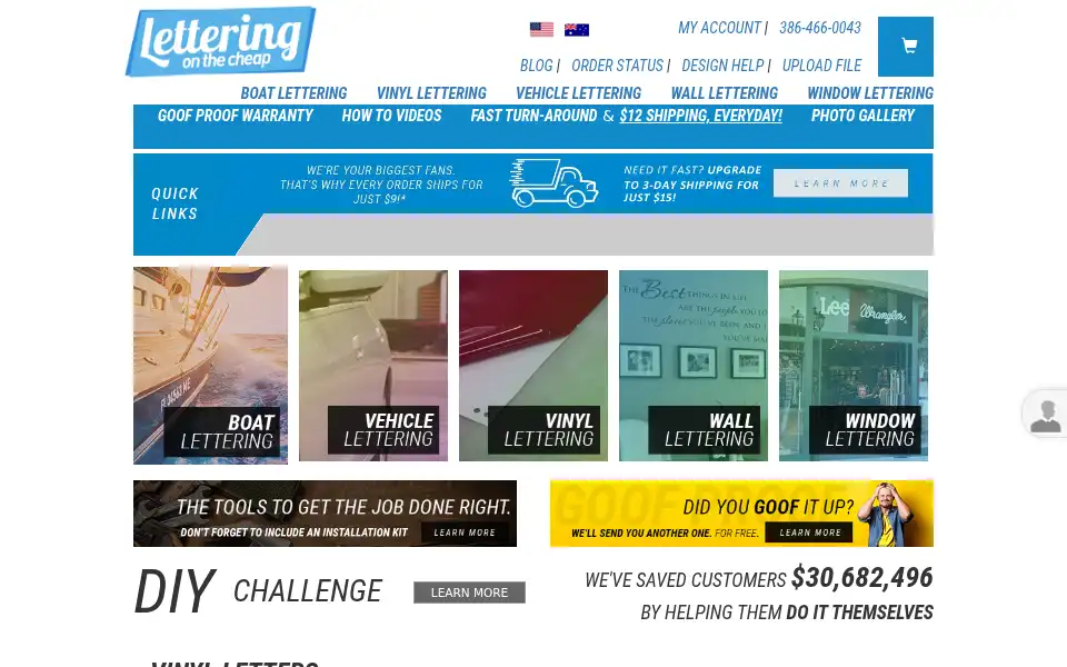 Screenshot of letteringonthecheap.com