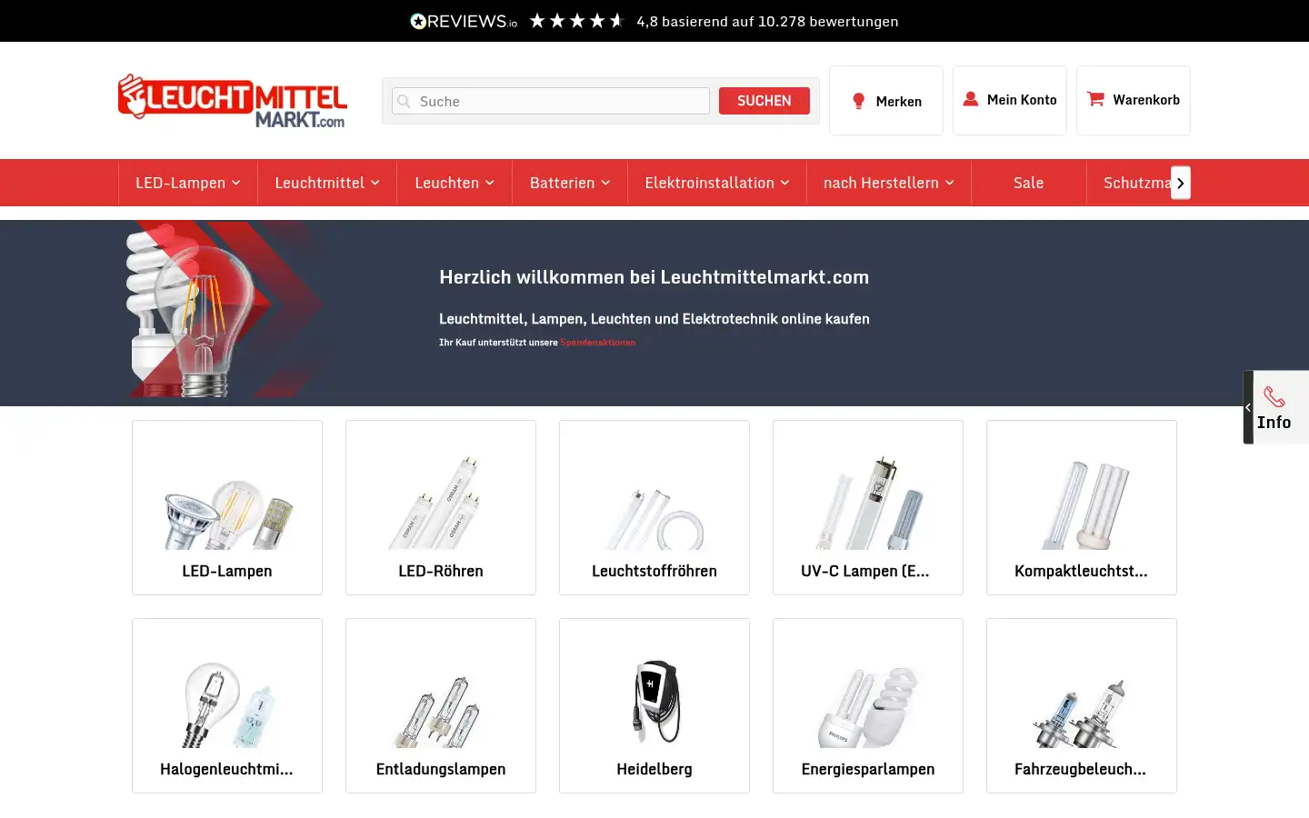 Screenshot of leuchtmittelmarkt.com