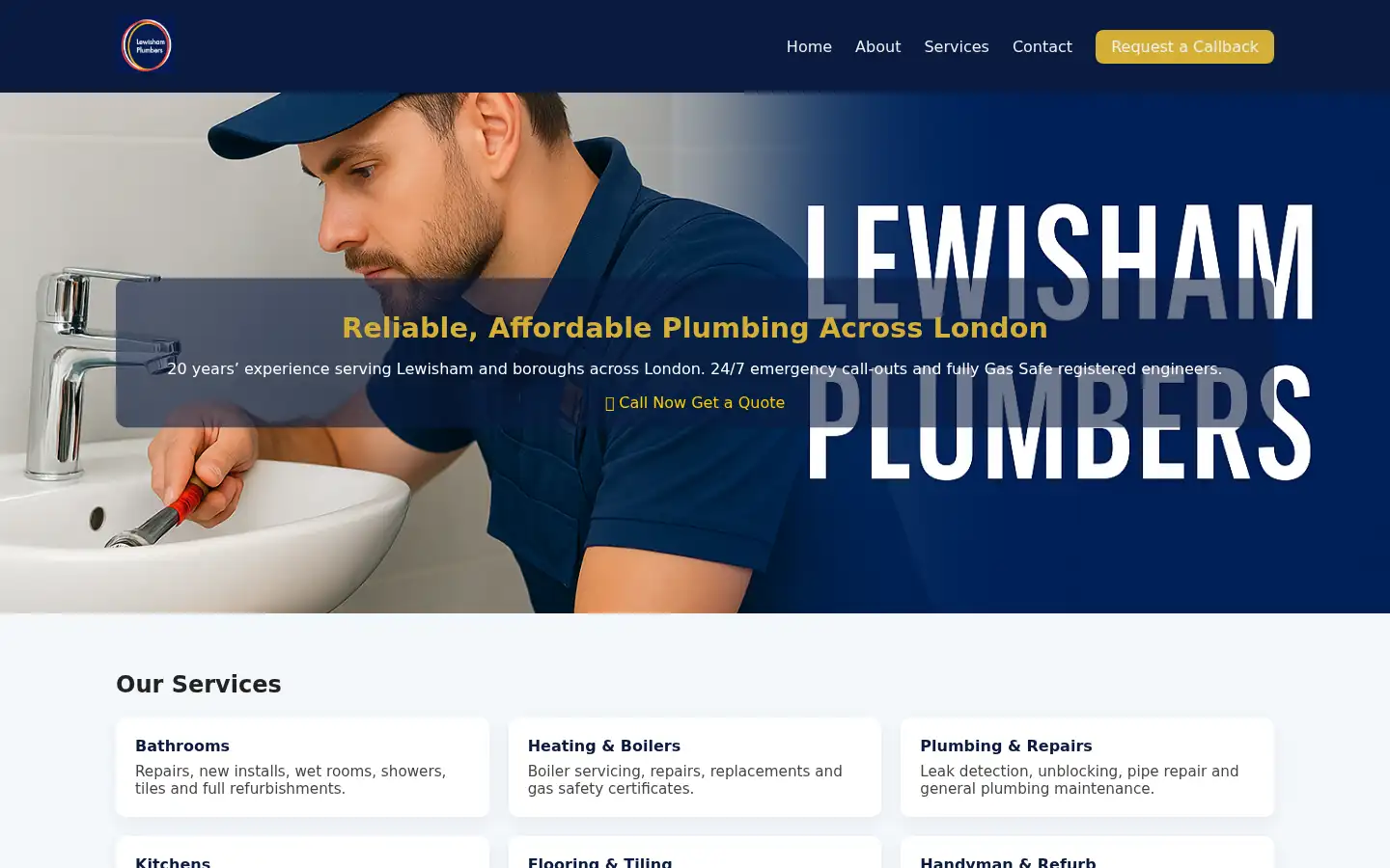 Screenshot of lewishamplumbers.com