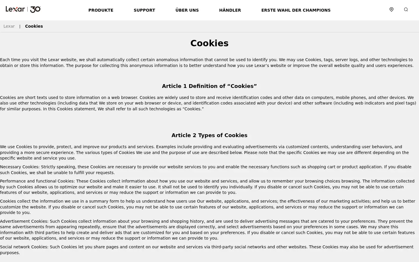 Screenshot of lexar.com