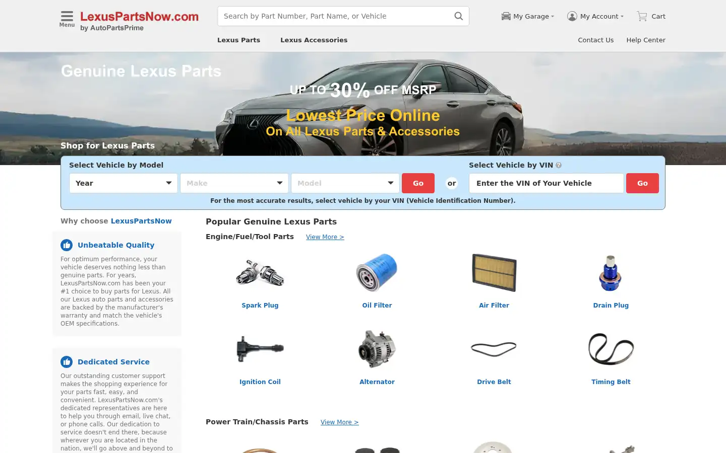 Screenshot of lexuspartsnow.com