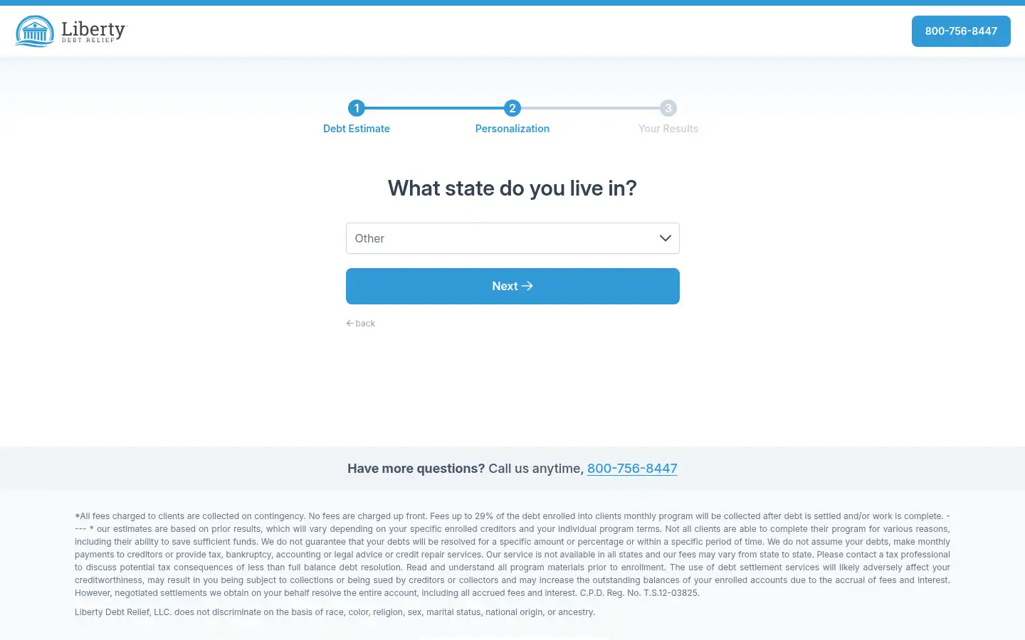 Screenshot of libertydebtrelief.com