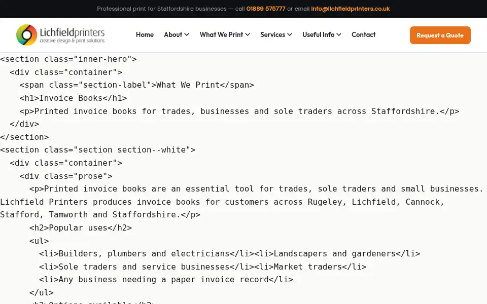 Screenshot of lichfieldprinters.co.uk
