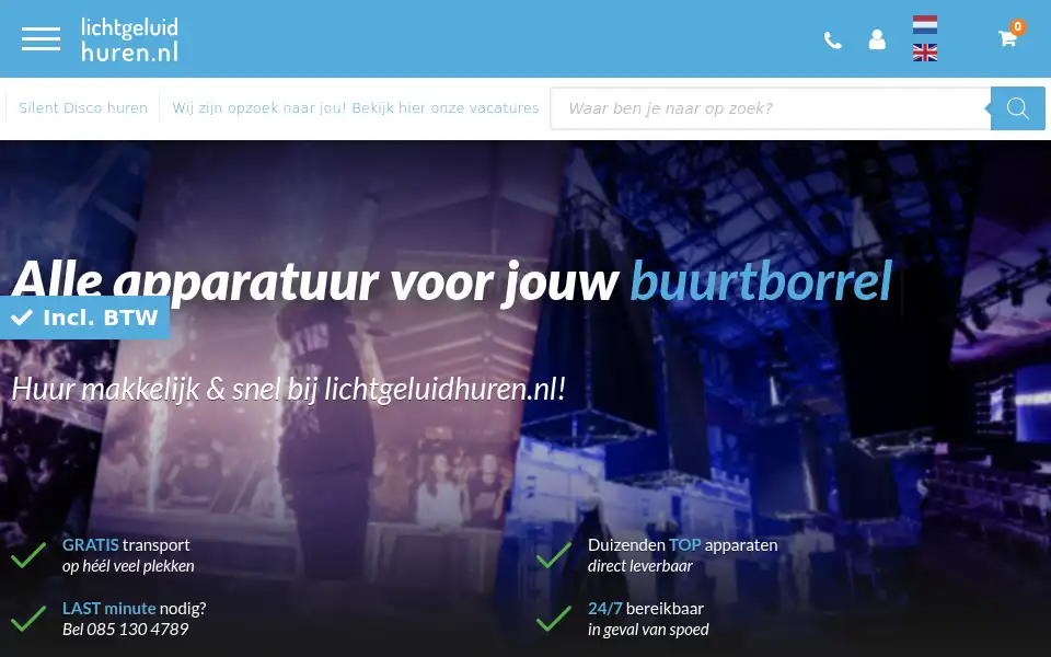 Screenshot of lichtgeluidhuren.nl