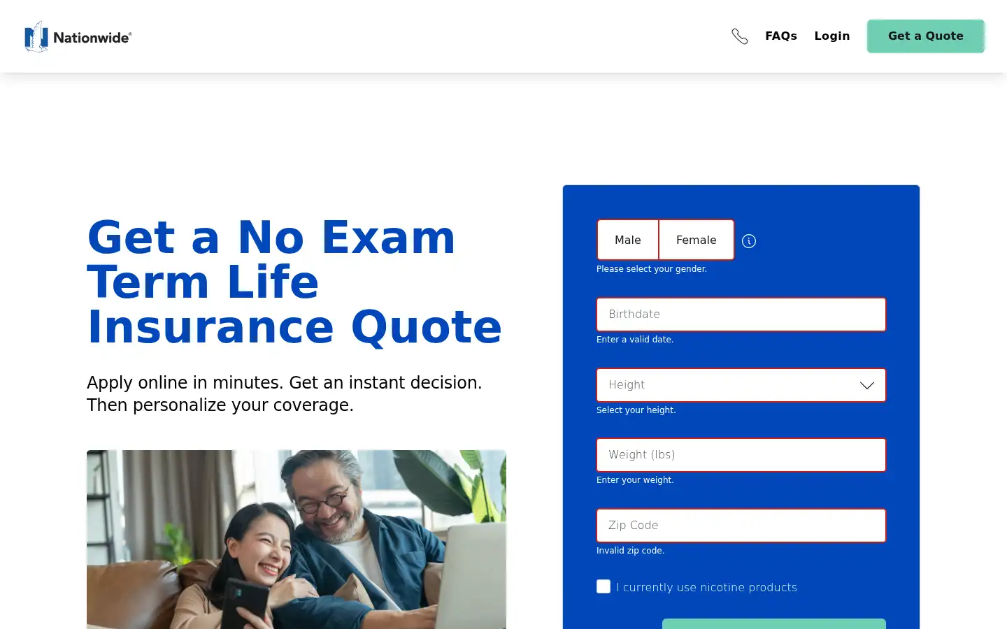 Screenshot of lifeessentials.nationwide.com