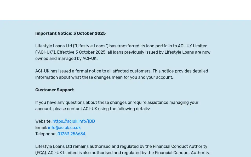 Screenshot of lifestyleloans.co.uk