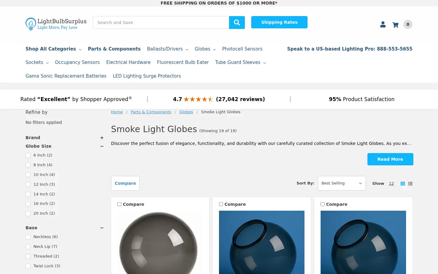 Screenshot of lightbulbsurplus.com