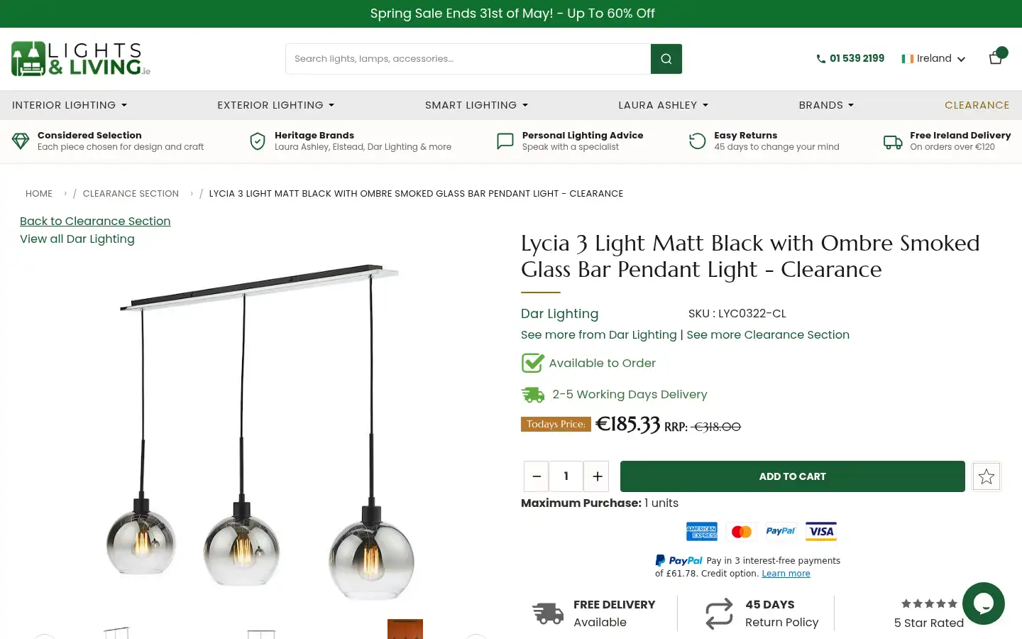 Screenshot of lightsandliving.ie