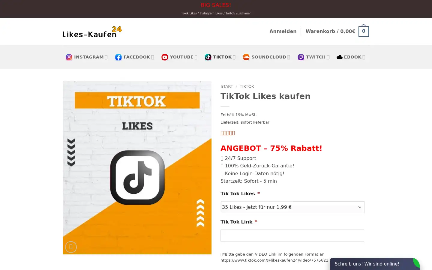 Screenshot of likes-kaufen24.de