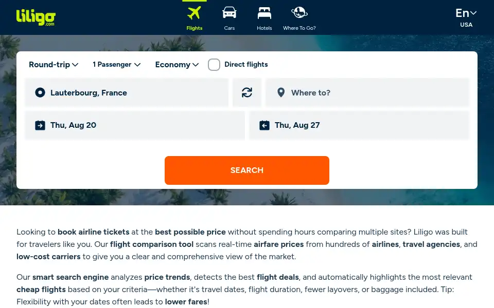 Screenshot of liligo.com