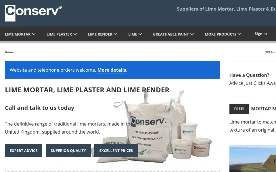 Screenshot of lime-mortars.co.uk