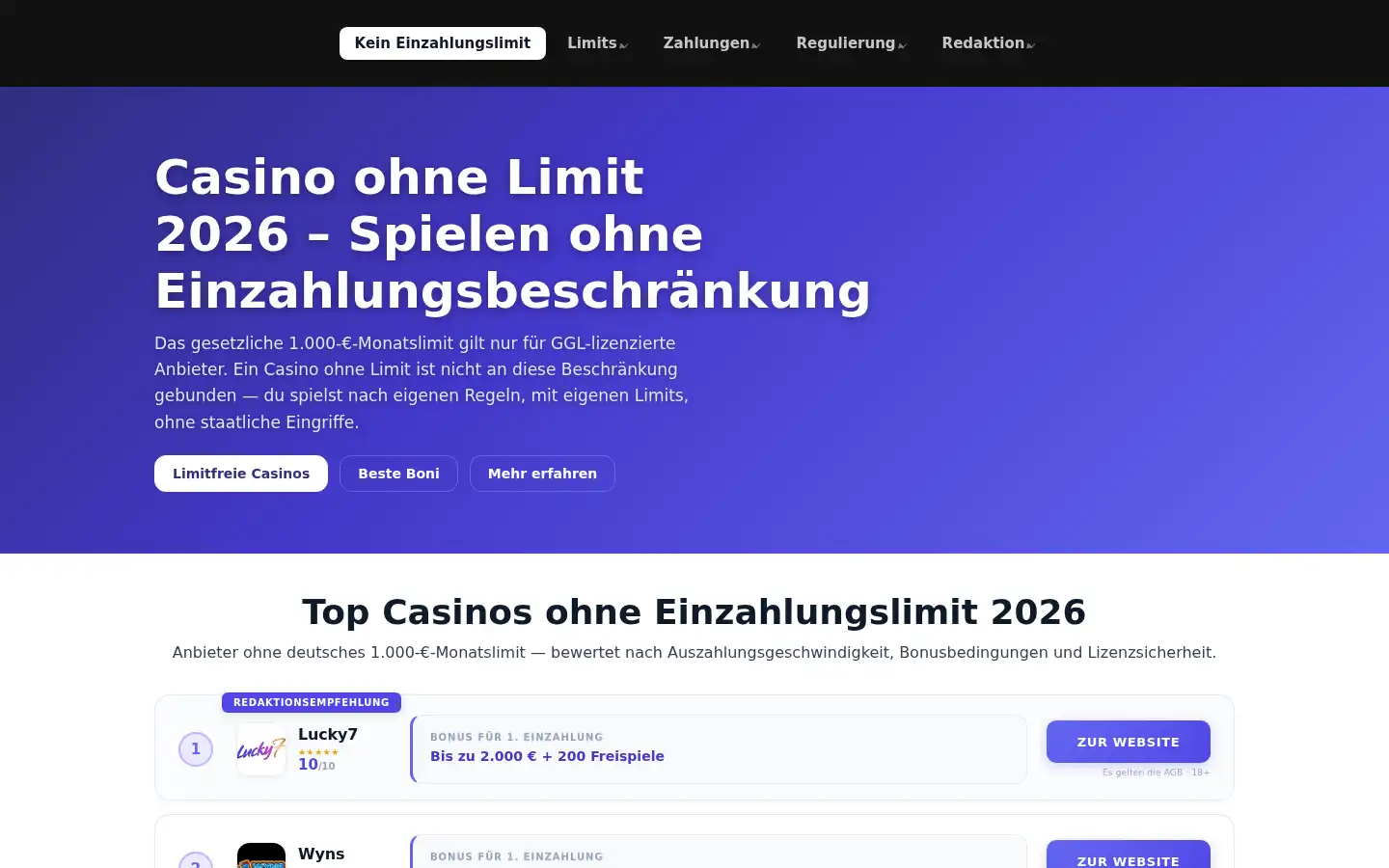 Screenshot of limitfreicasino.com