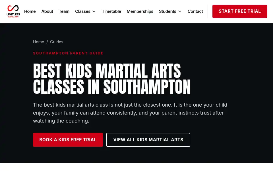 Screenshot of limitlessmartialarts.co.uk