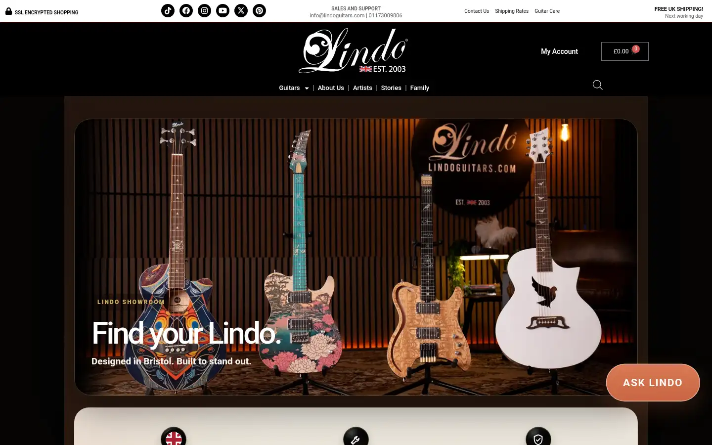 Screenshot of lindoguitars.com