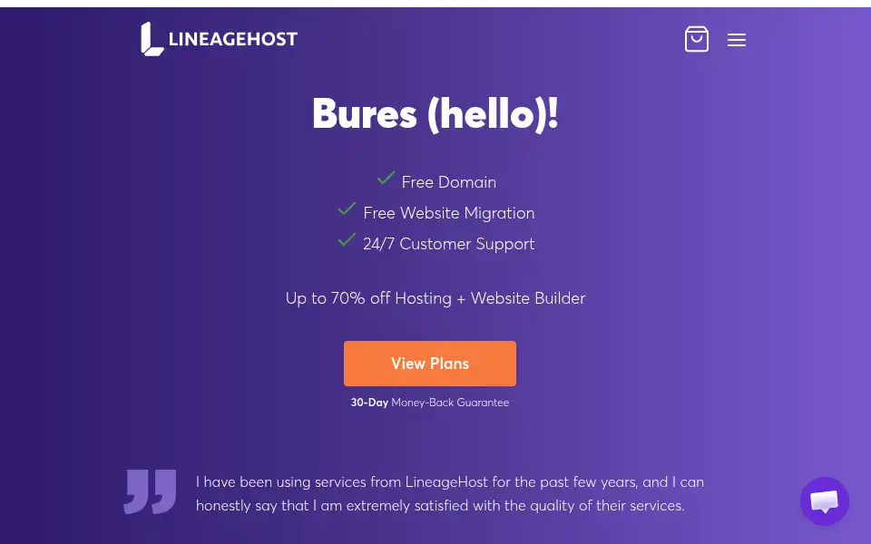 Screenshot of lineagehost.com