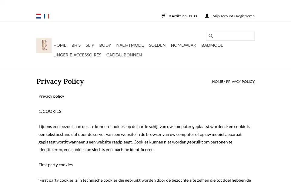 Screenshot of lingeriebra.be