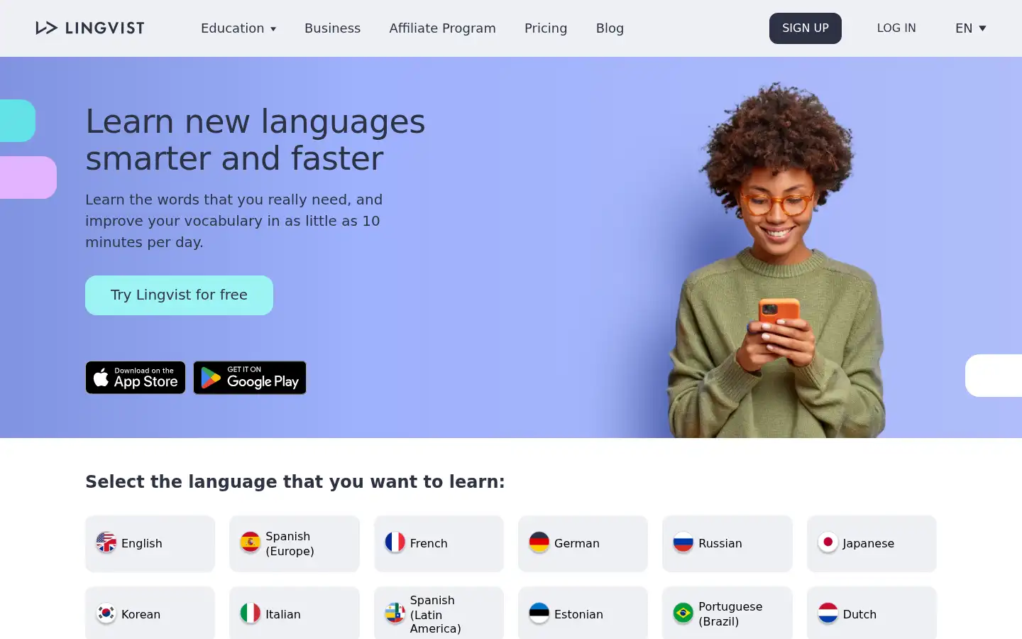 Screenshot of lingvist.com