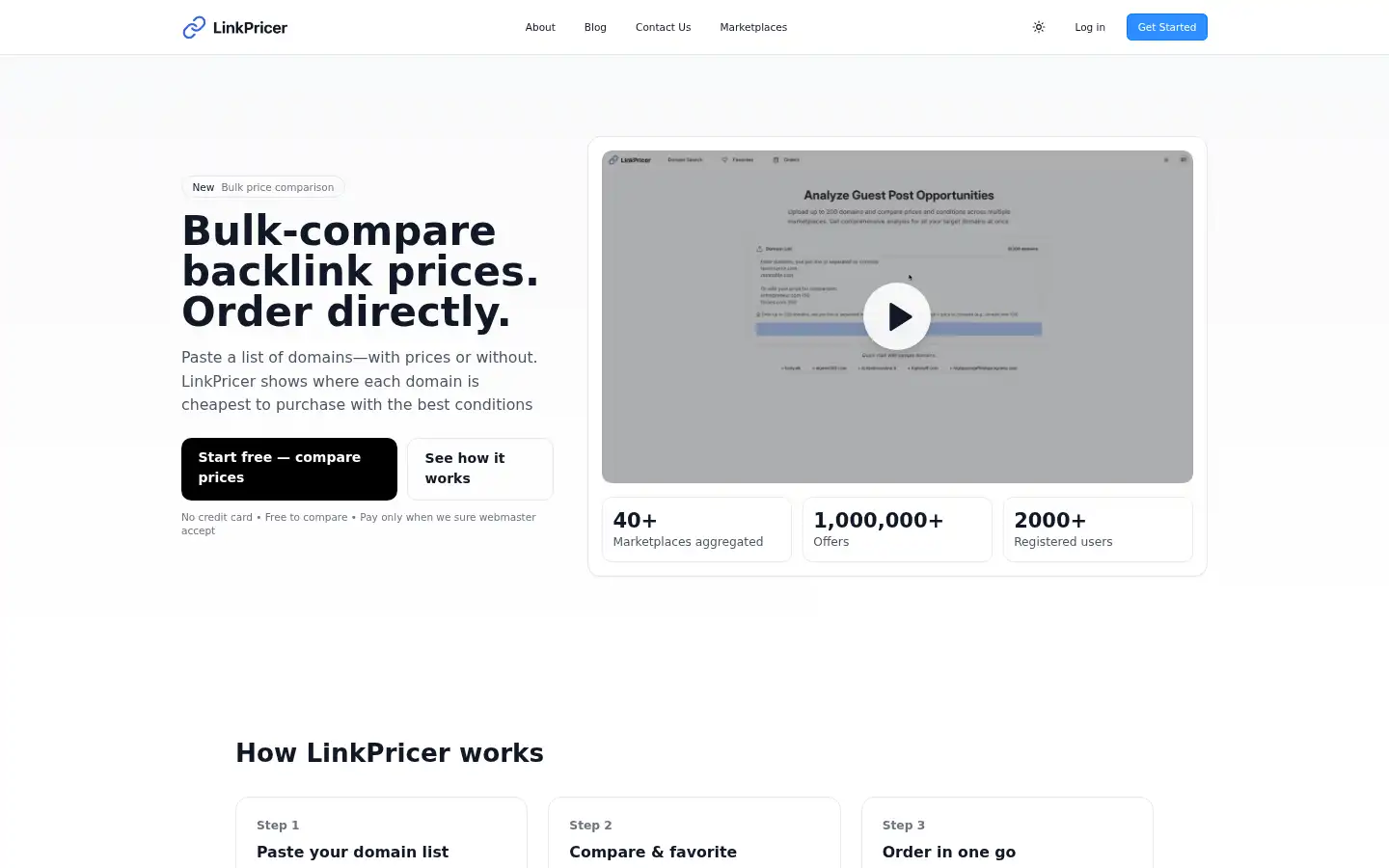 Screenshot of linkpricer.com