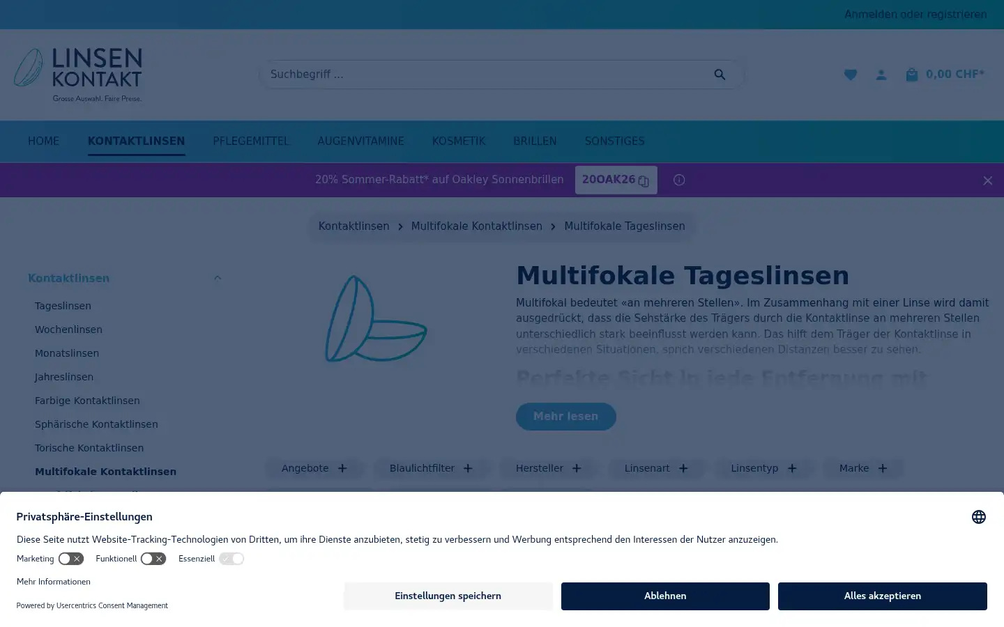 Screenshot of linsenkontakt.ch