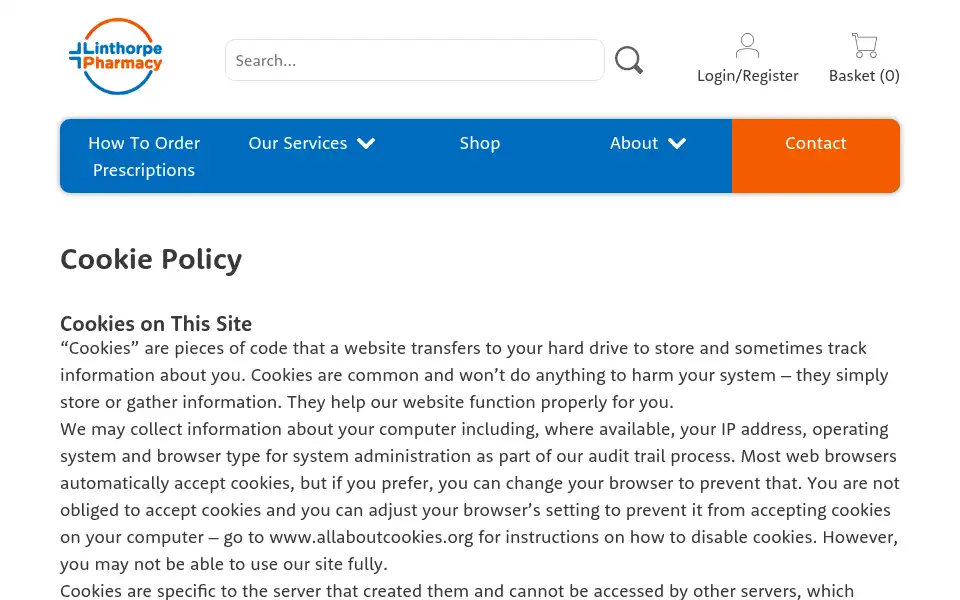 Screenshot of linthorpepharmacy.co.uk