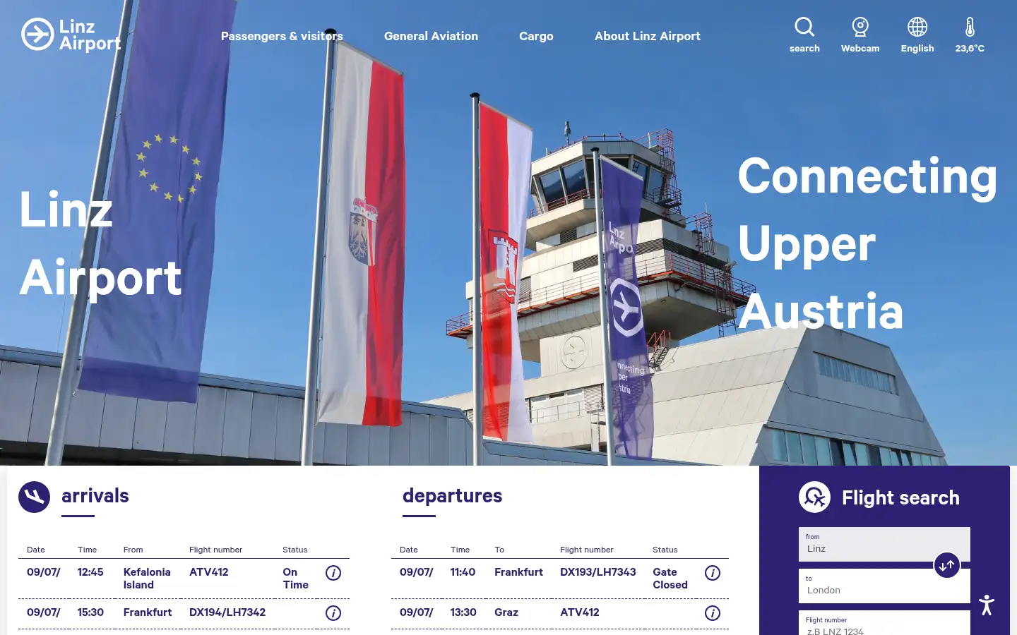 Screenshot of linz-airport.com