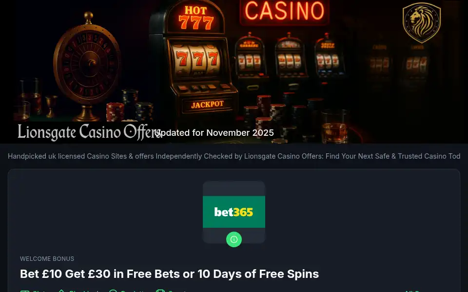 Screenshot of lionsgate-casino-offers.com