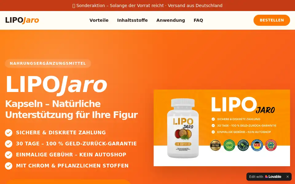 Screenshot of lipojaro-kapseln.lovable.app