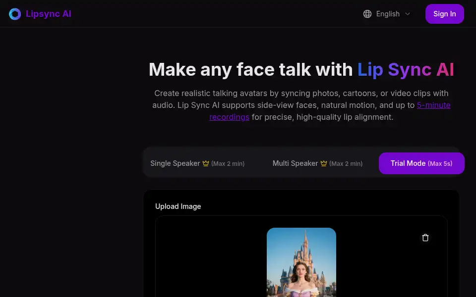 Screenshot of lipsyncai.net