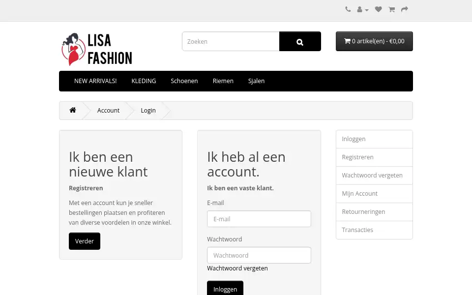 Screenshot of lisafashion.nl