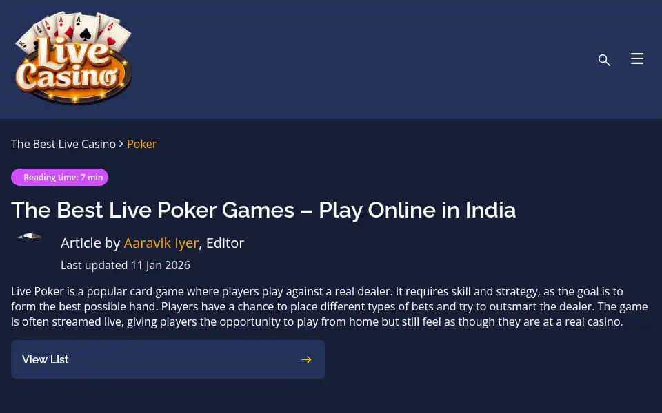Screenshot of livecasino.com.in