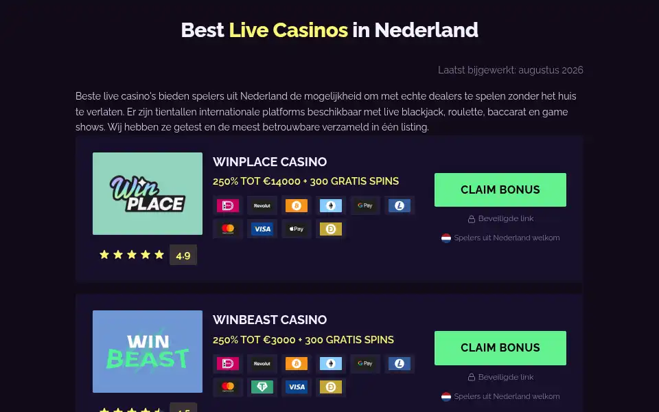 Screenshot of livecasinonederland.com