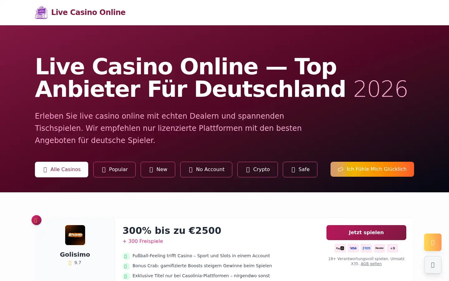 Screenshot of livecasinoonlinede.com