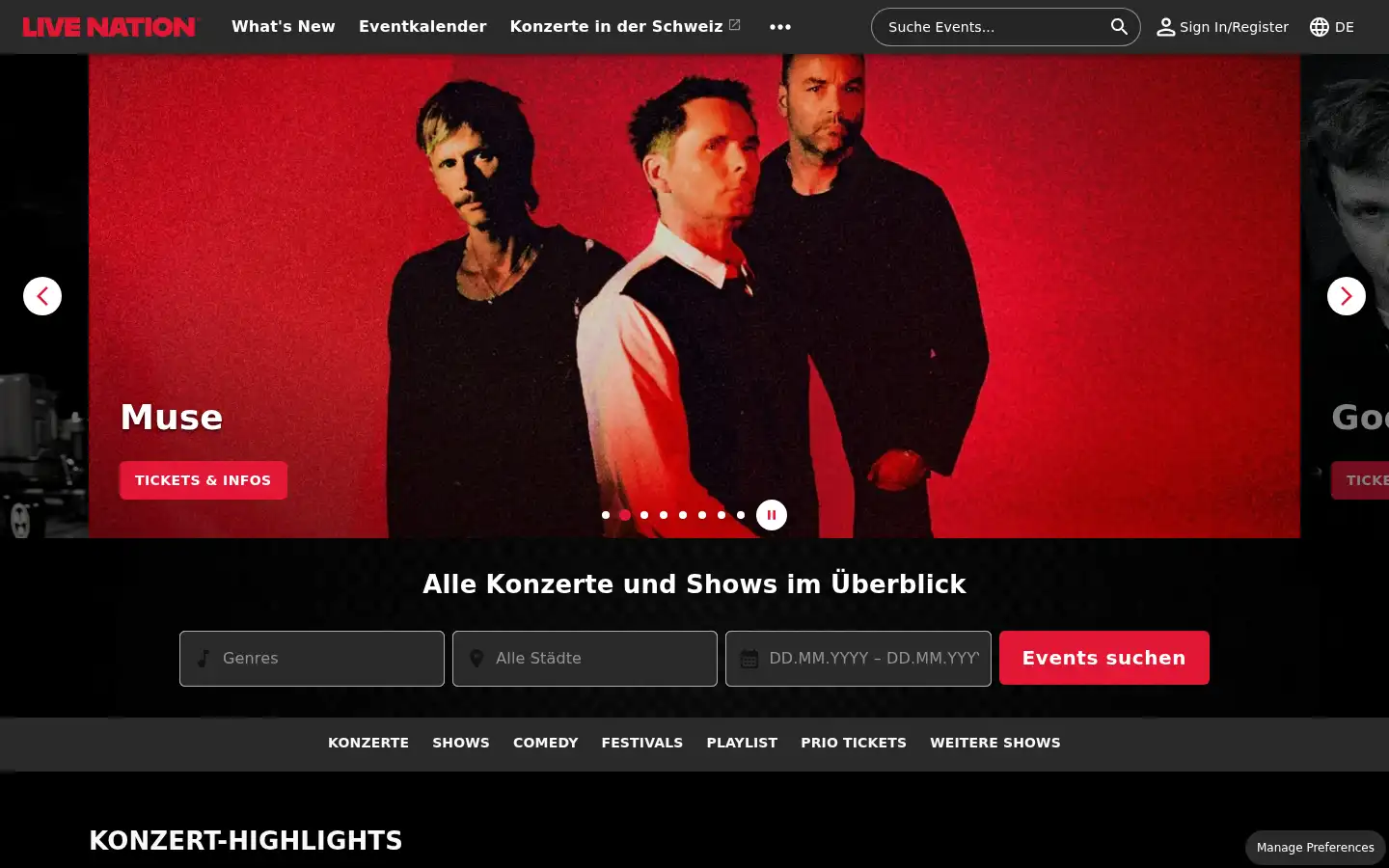 Screenshot of livenation.de