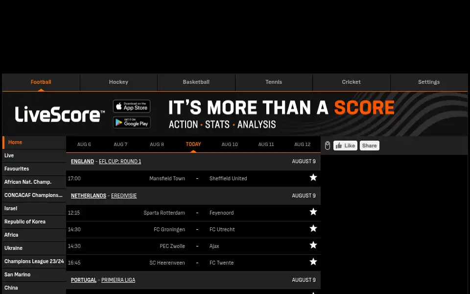 Screenshot of livescores.com