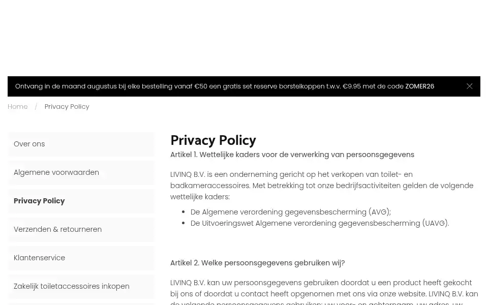 Screenshot of livinq-sanitair.nl
