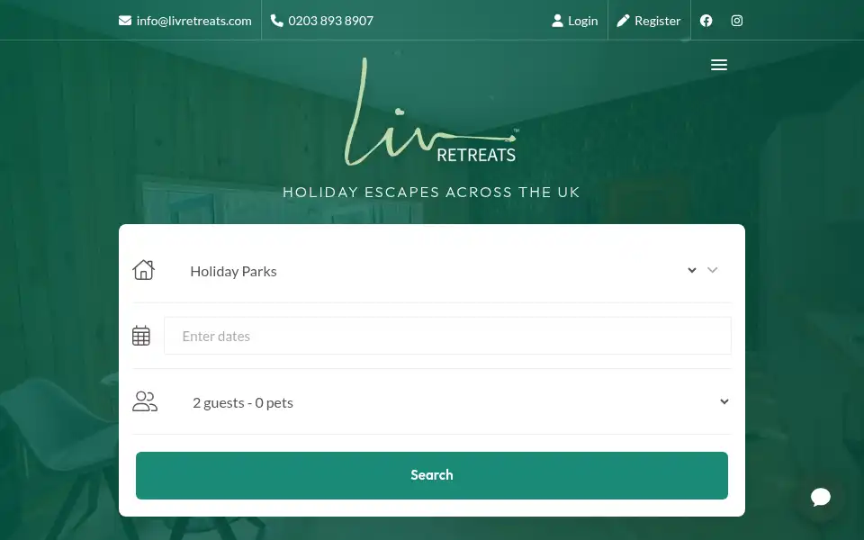 Screenshot of livretreats.com