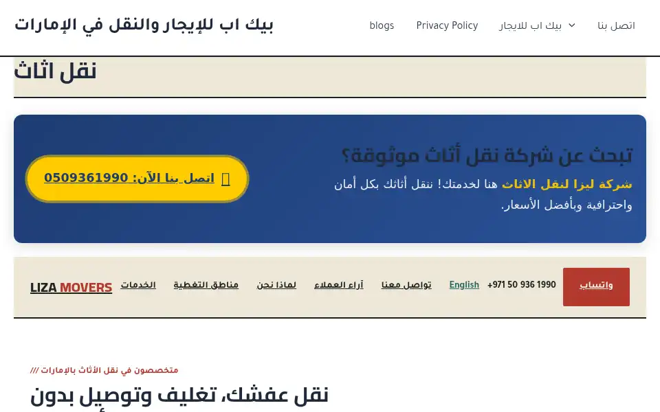 Screenshot of lizamoversuae.com