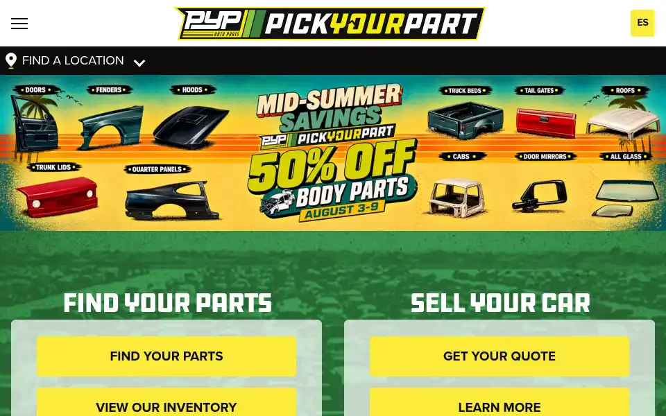 Screenshot of lkqpickyourpart.com