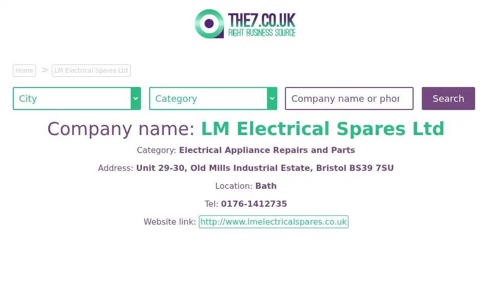 Screenshot of lmelectricalsparesltd.the7.co.uk