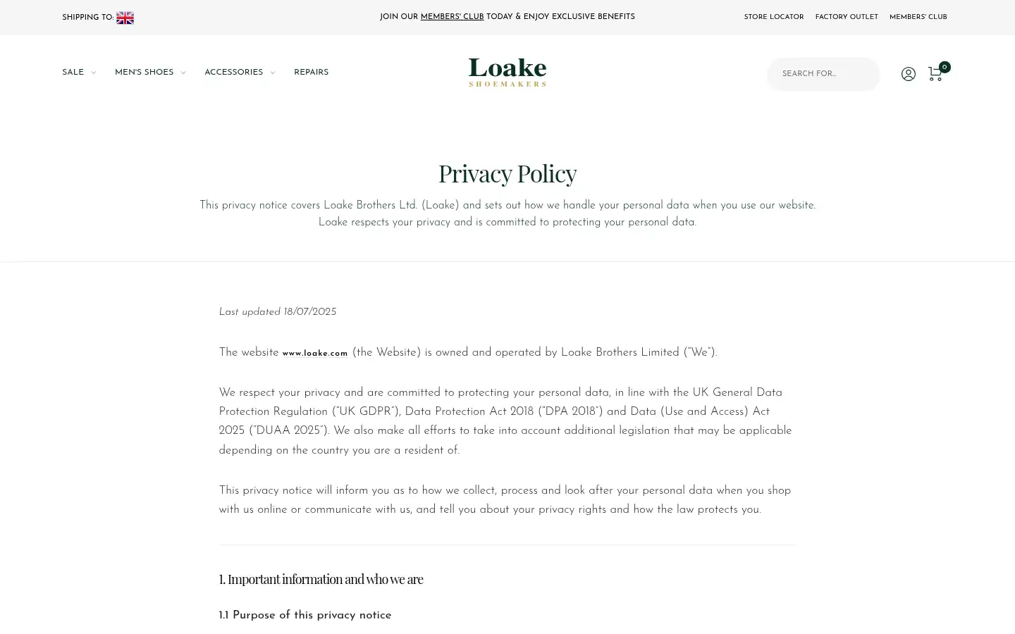 Screenshot of loake.com