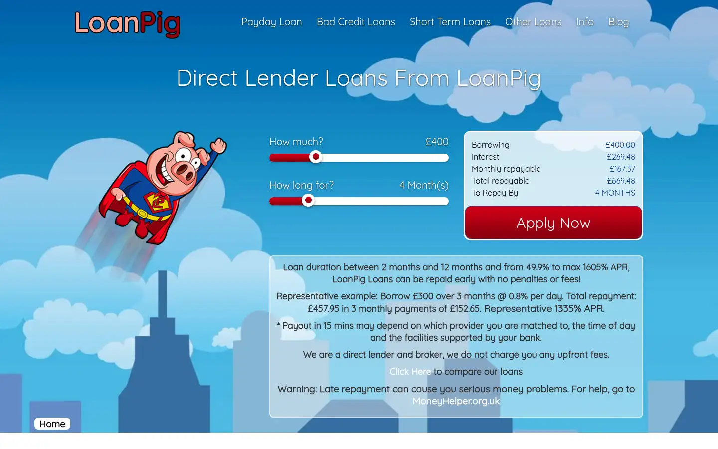 Screenshot of loanpig.co.uk
