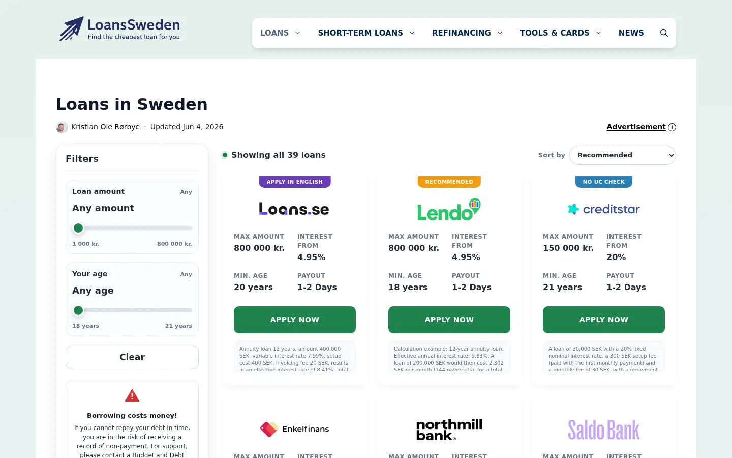 Screenshot of loanssweden.se