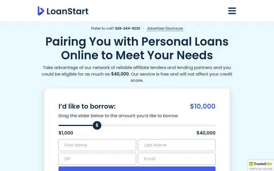 Screenshot of loanstart.com