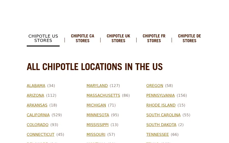 Screenshot of locations.chipotle.com